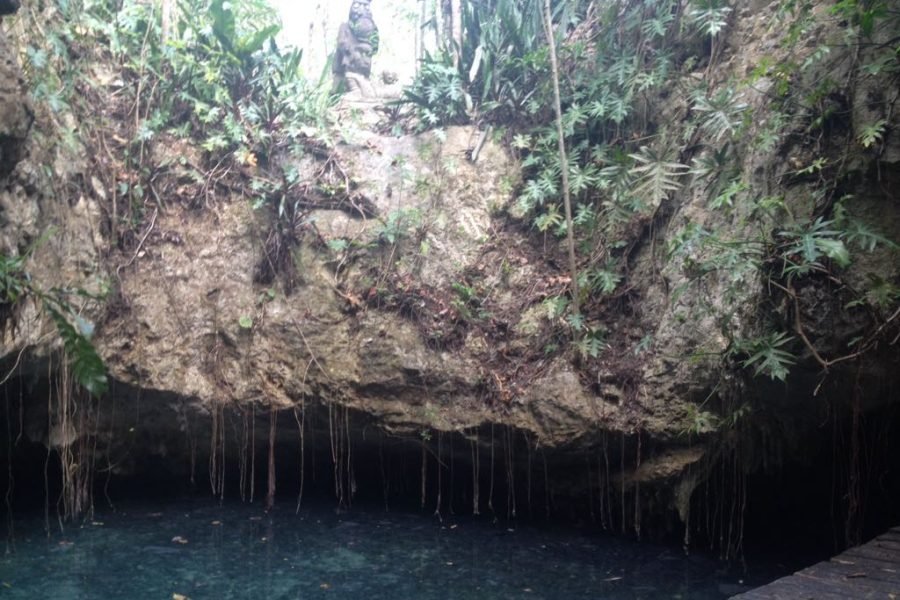 Cenote with clear water. Stand-in photo, not Hoyo Azul.
